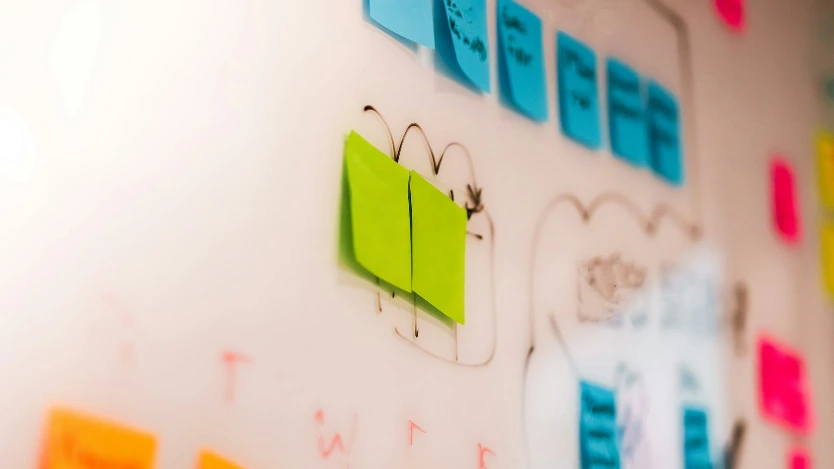 A wall with a bunch of sticky notes on it